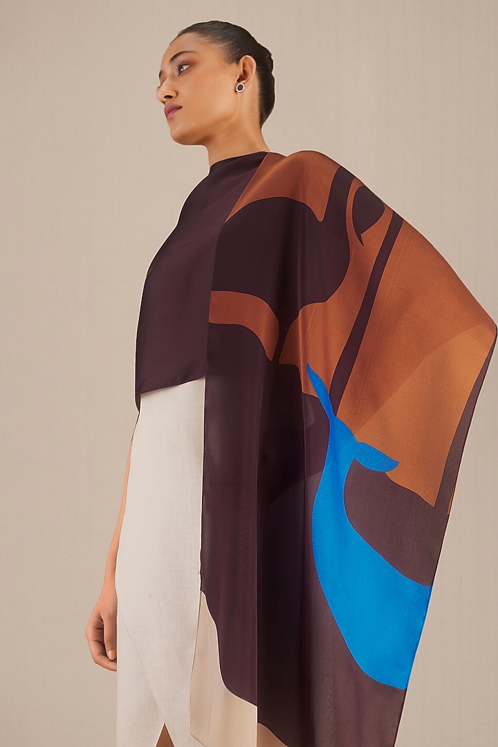 Burgundy Organza Satin Printed Scarf by AMPM at Pernia's Pop Up Shop