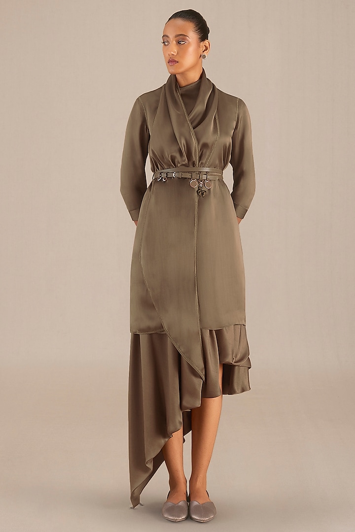 Taupe Satin Skirt Set by AMPM at Pernia's Pop Up Shop