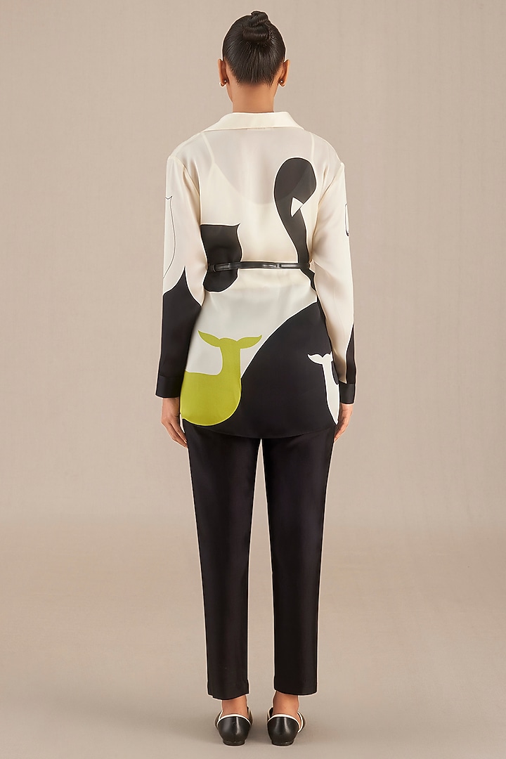 Ivory & Black Satin Printed Co-Ord Set by AMPM at Pernia's Pop Up Shop
