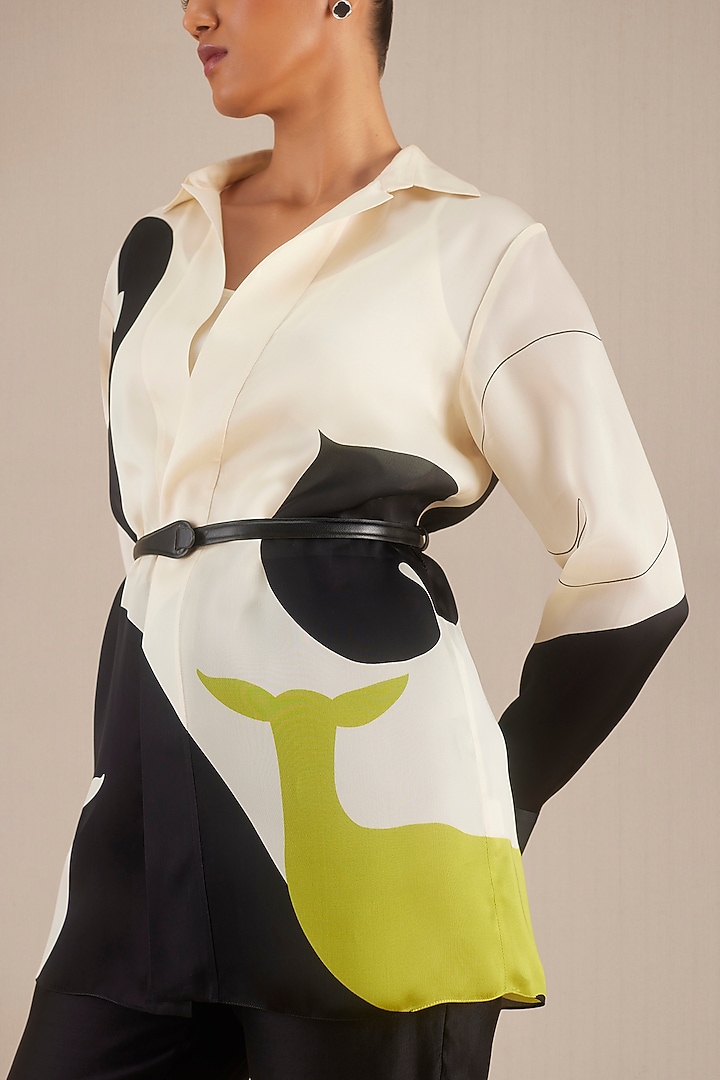 Ivory & Black Satin Printed Co-Ord Set by AMPM at Pernia's Pop Up Shop