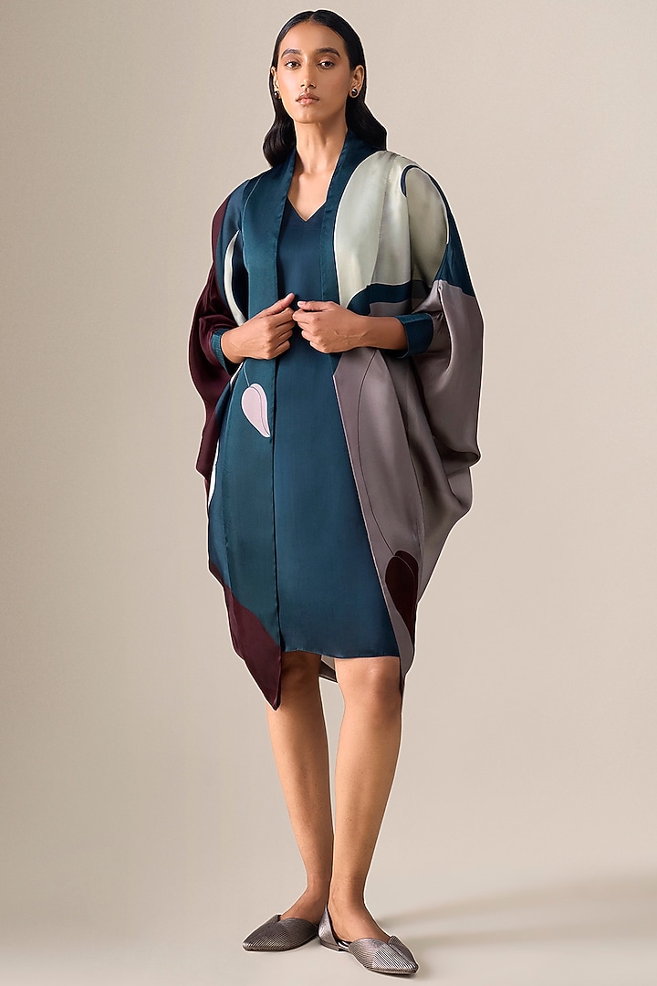 Multi-Colored Satin Organza Kimono Cape Set by AMPM at Pernia's Pop Up Shop