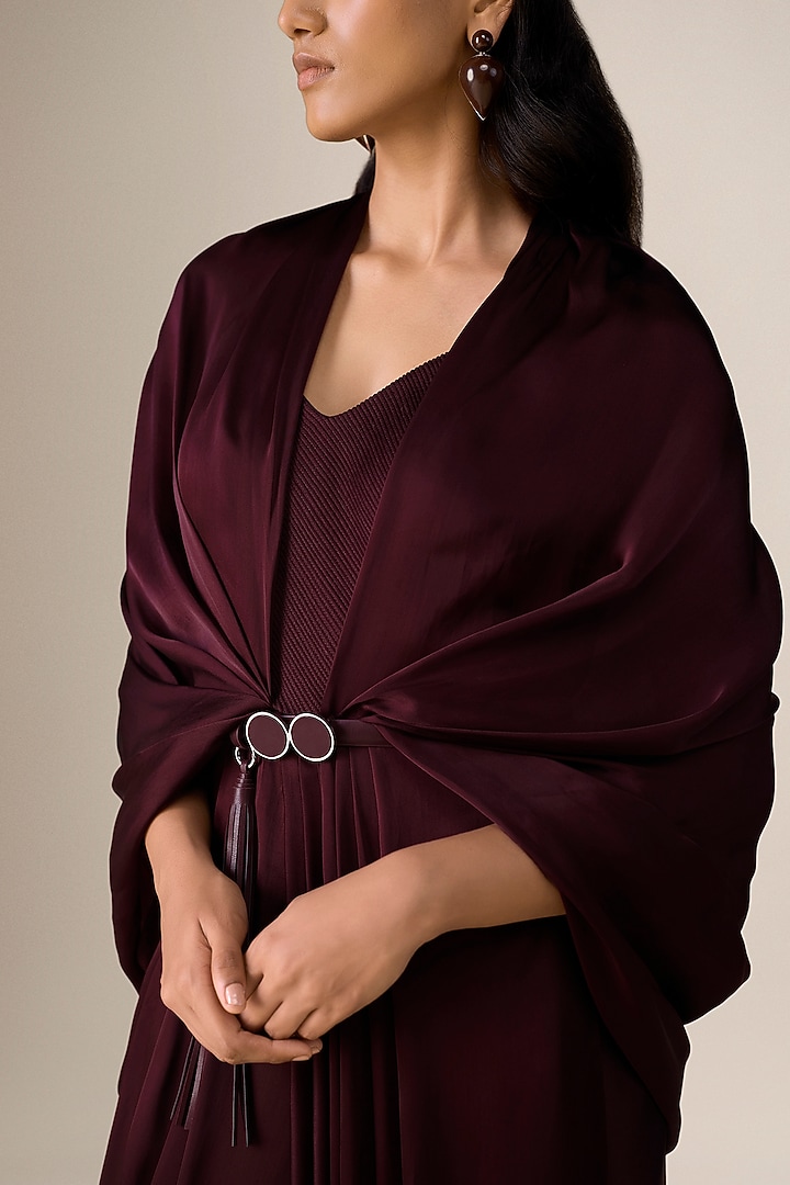 Burgundy Satin Organza Pre-Stitched Wedding Saree by AMPM at Pernia's Pop Up Shop