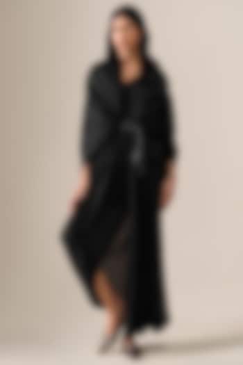 Black Satin Organza Pre-Stitched Wedding Saree by AMPM at Pernia's Pop Up Shop