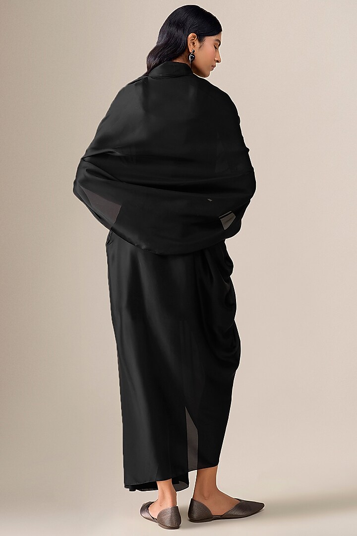 Black Satin Organza Pre-Stitched Wedding Saree by AMPM at Pernia's Pop Up Shop