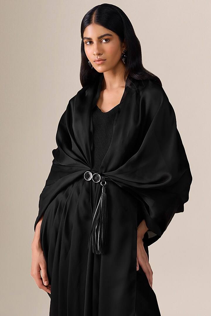 Black Satin Organza Pre-Stitched Wedding Saree by AMPM at Pernia's Pop Up Shop