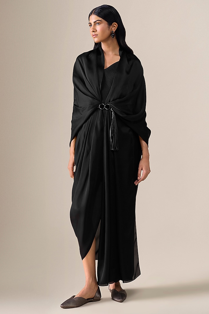 Black Satin Organza Pre-Stitched Wedding Saree by AMPM at Pernia's Pop Up Shop