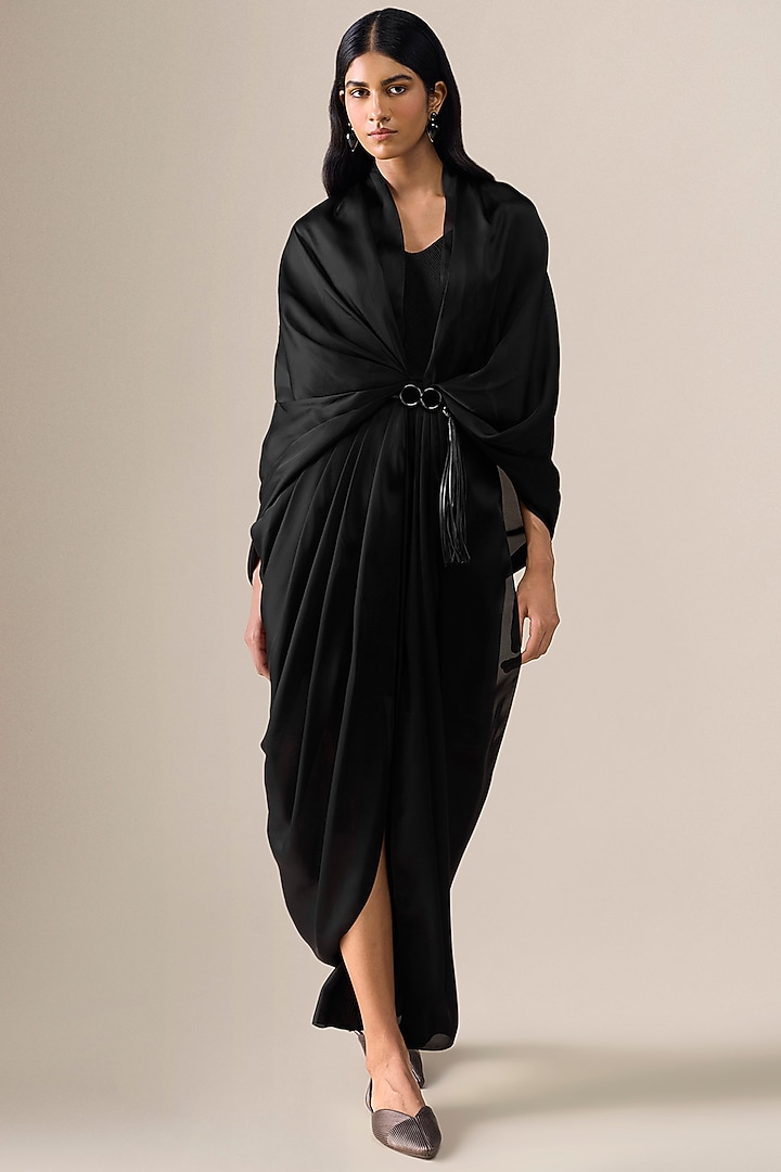 Black Satin Organza Pre-Stitched Wedding Saree by AMPM at Pernia's Pop Up Shop