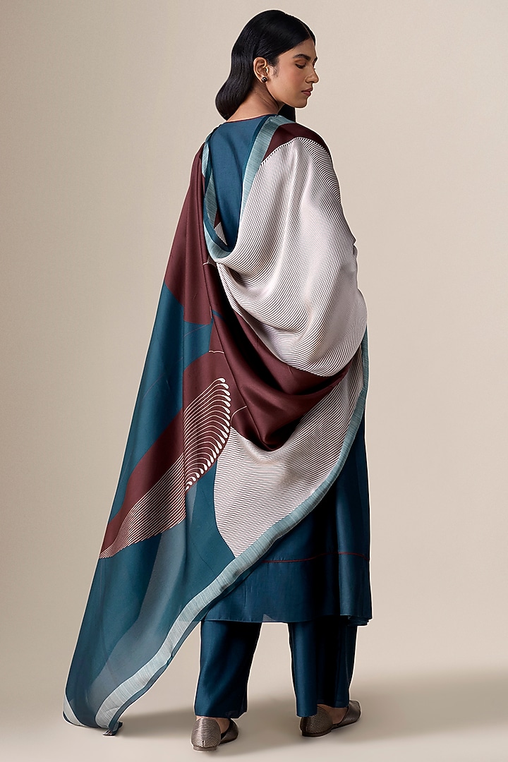 Dark Smokey Blue Cotton Silk Asymmetric Kurta Set by AMPM at Pernia's Pop Up Shop