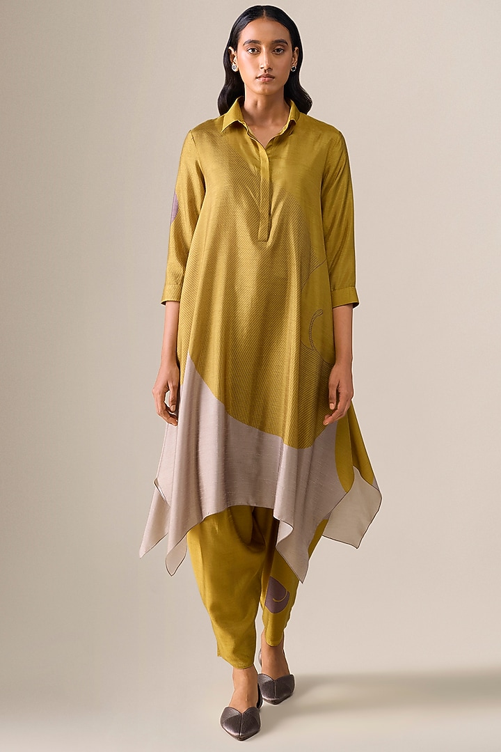 Mustard Yellow Raw Silk Tunic Set by AMPM at Pernia's Pop Up Shop