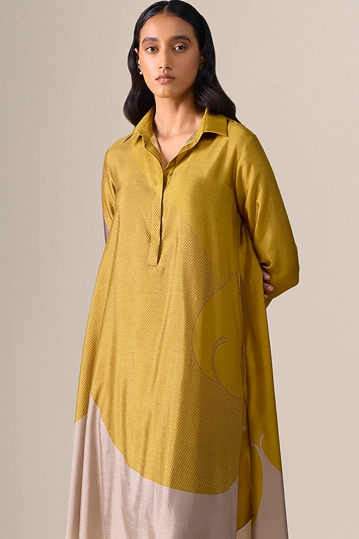 Mustard Yellow Raw Silk Tunic Set by AMPM at Pernia's Pop Up Shop