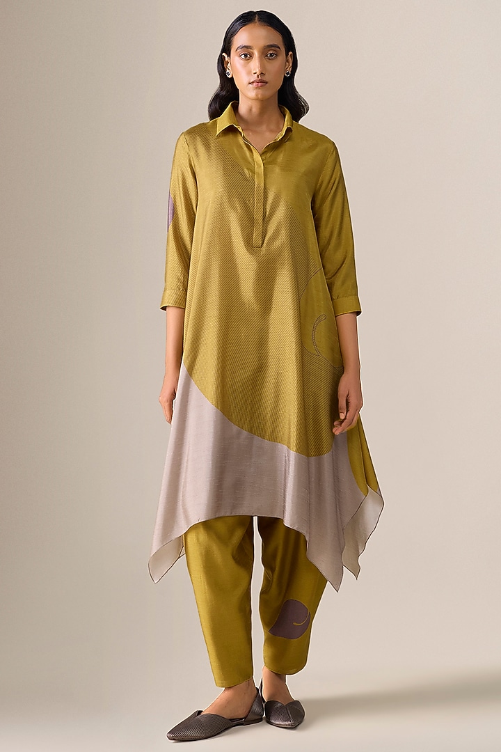 Mustard Yellow Raw Silk Tunic Set by AMPM at Pernia's Pop Up Shop