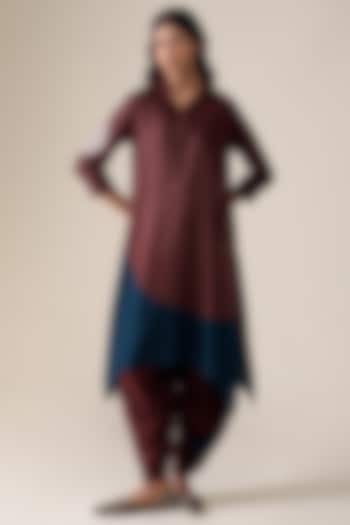 Burnt Red Raw Silk Tunic Set by AMPM at Pernia's Pop Up Shop