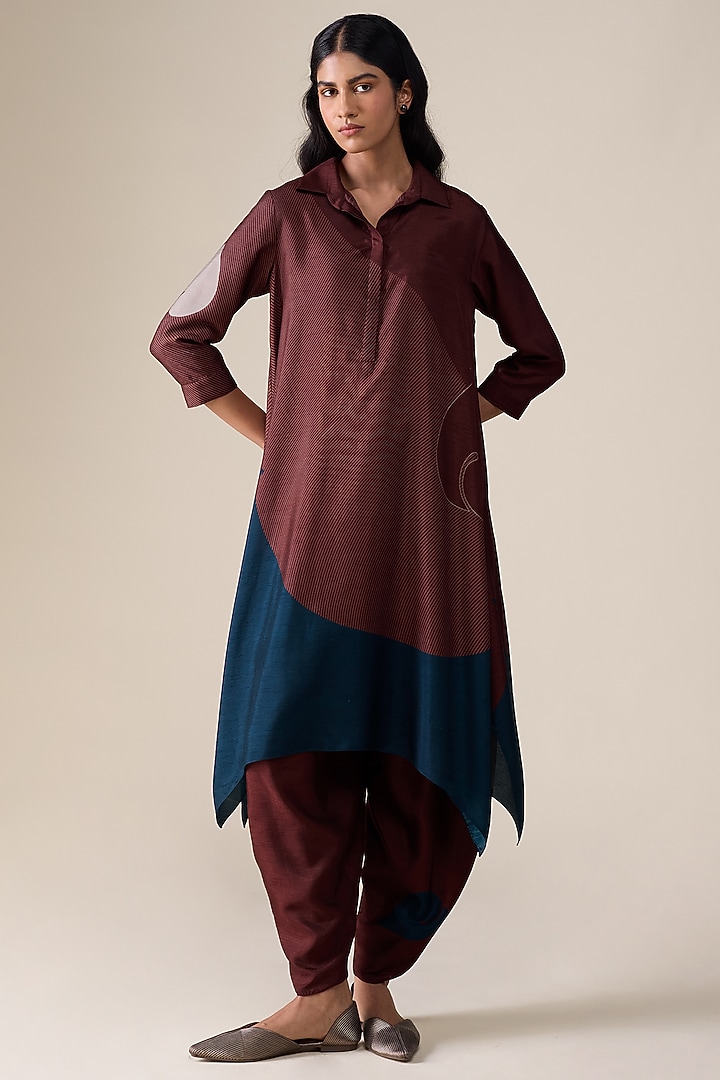 Burnt Red Raw Silk Tunic Set by AMPM at Pernia's Pop Up Shop