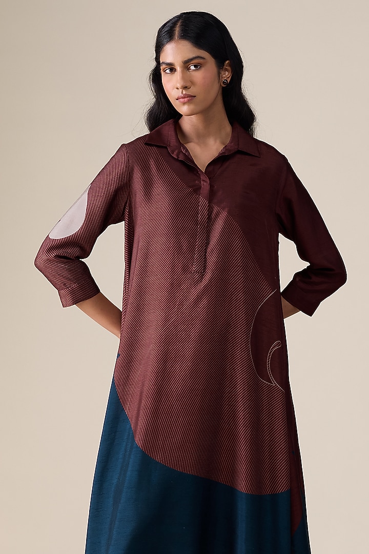 Burnt Red Raw Silk Tunic Set by AMPM at Pernia's Pop Up Shop