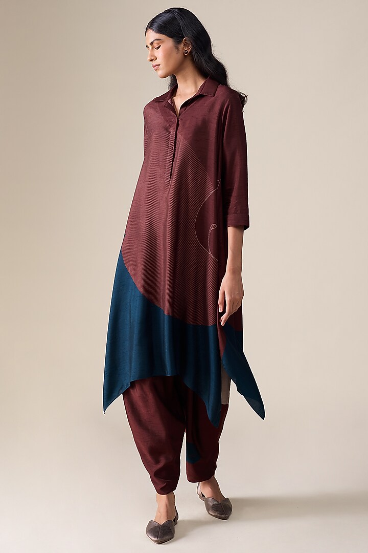 Burnt Red Raw Silk Tunic Set by AMPM at Pernia's Pop Up Shop