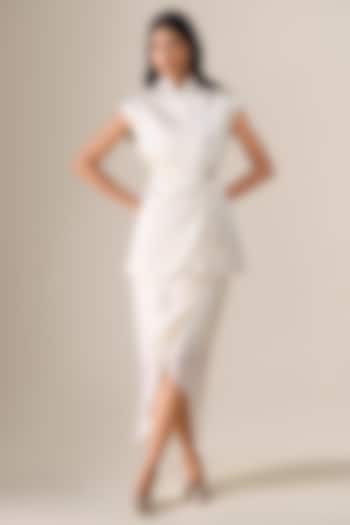 Ivory Satin Draped Skirt Set by AMPM at Pernia's Pop Up Shop