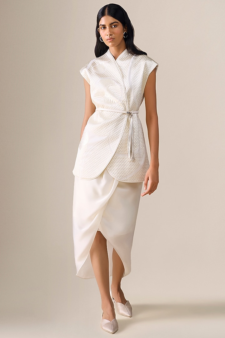 Ivory Satin Draped Skirt Set by AMPM at Pernia's Pop Up Shop