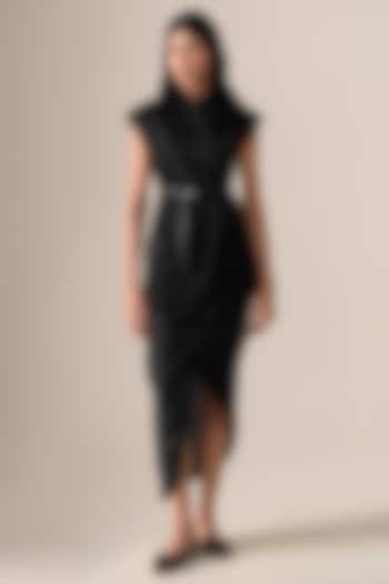 Black Satin Draped Skirt Set by AMPM at Pernia's Pop Up Shop