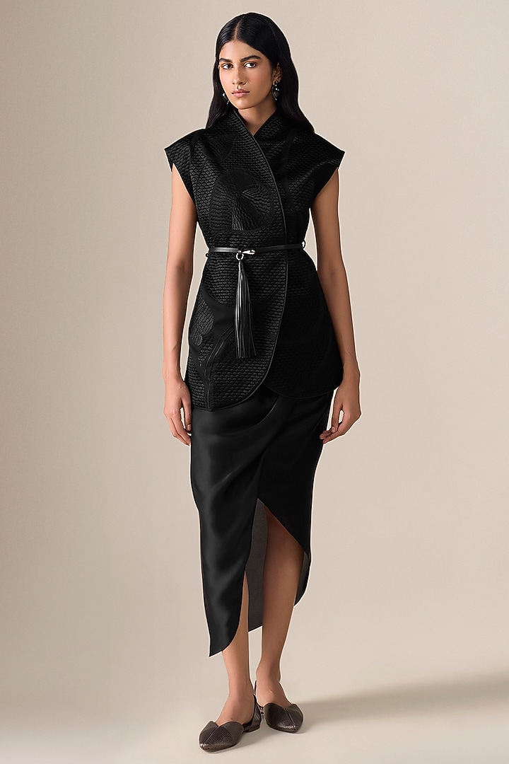 Black Satin Draped Skirt Set by AMPM at Pernia's Pop Up Shop
