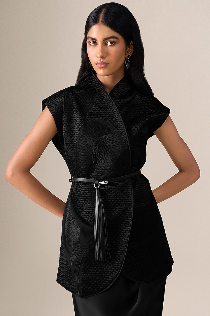 Black Satin Draped Skirt Set by AMPM at Pernia's Pop Up Shop