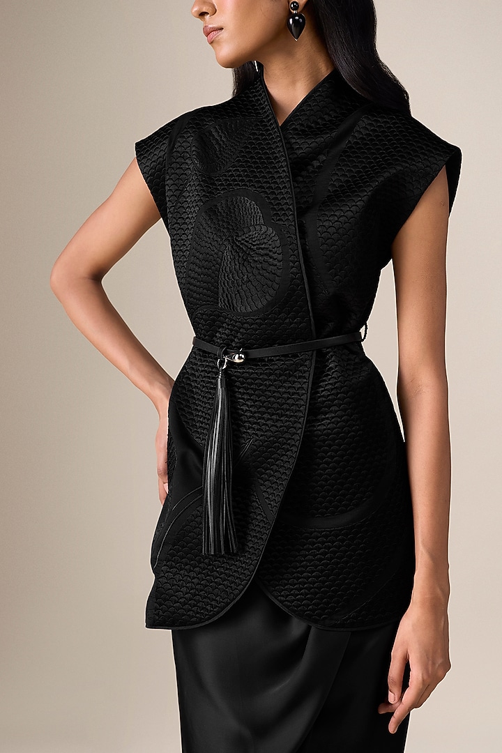 Black Satin Draped Skirt Set by AMPM at Pernia's Pop Up Shop
