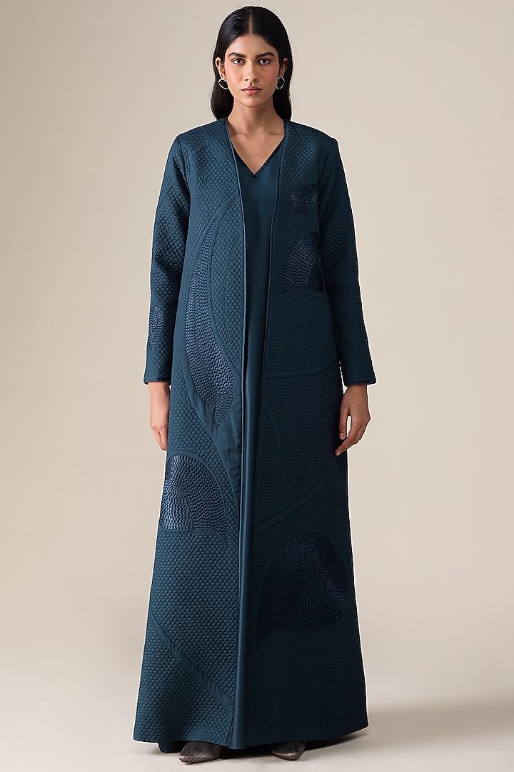 Dark Smokey Blue Silk Blend Abaya Set by AMPM at Pernia's Pop Up Shop