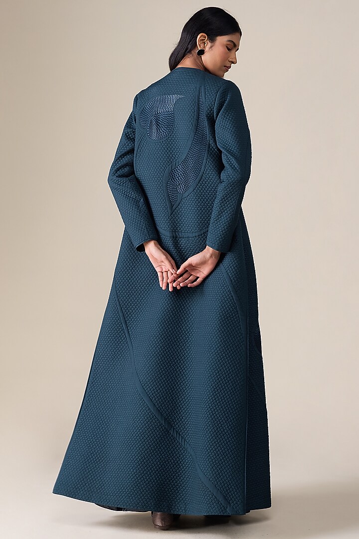 Dark Smokey Blue Silk Blend Abaya Set by AMPM at Pernia's Pop Up Shop