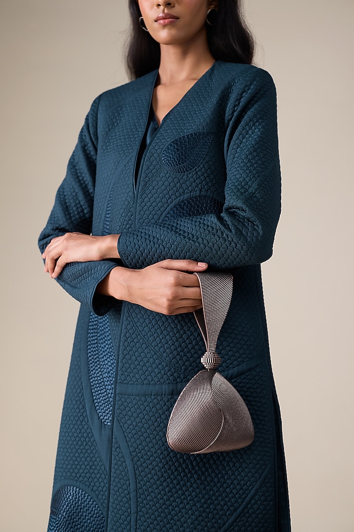 Dark Smokey Blue Silk Blend Abaya Set by AMPM at Pernia's Pop Up Shop