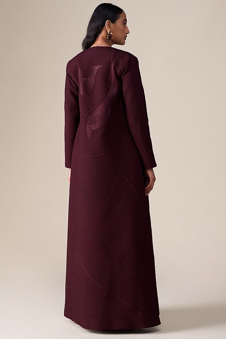 Burgundy Silk Blend Abaya Set by AMPM at Pernia's Pop Up Shop