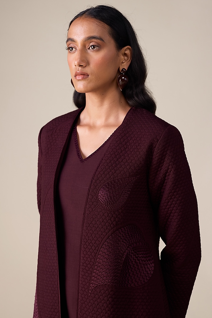 Burgundy Silk Blend Abaya Set by AMPM at Pernia's Pop Up Shop