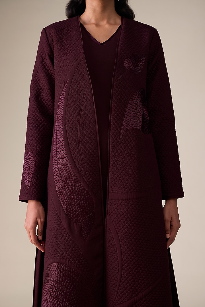Burgundy Silk Blend Abaya Set by AMPM at Pernia's Pop Up Shop