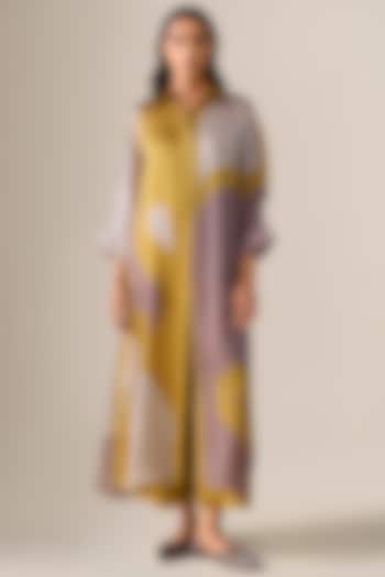 Mustard Yellow Satin Organza Tunic Set by AMPM at Pernia's Pop Up Shop