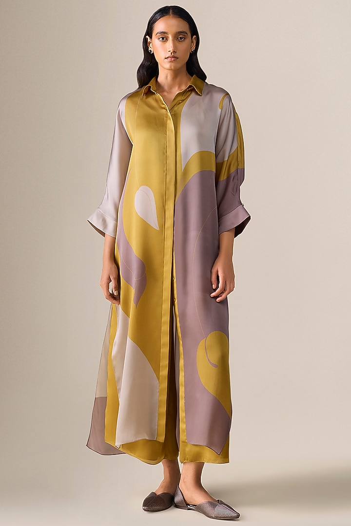 Mustard Yellow Satin Organza Tunic Set by AMPM at Pernia's Pop Up Shop