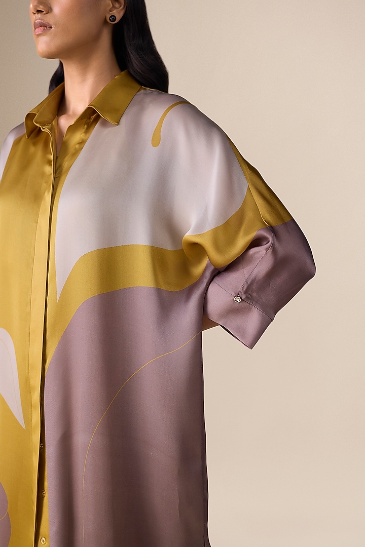 Mustard Yellow Satin Organza Tunic Set by AMPM at Pernia's Pop Up Shop