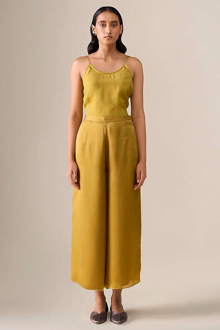 Mustard Yellow Satin Organza Tunic Set by AMPM at Pernia's Pop Up Shop