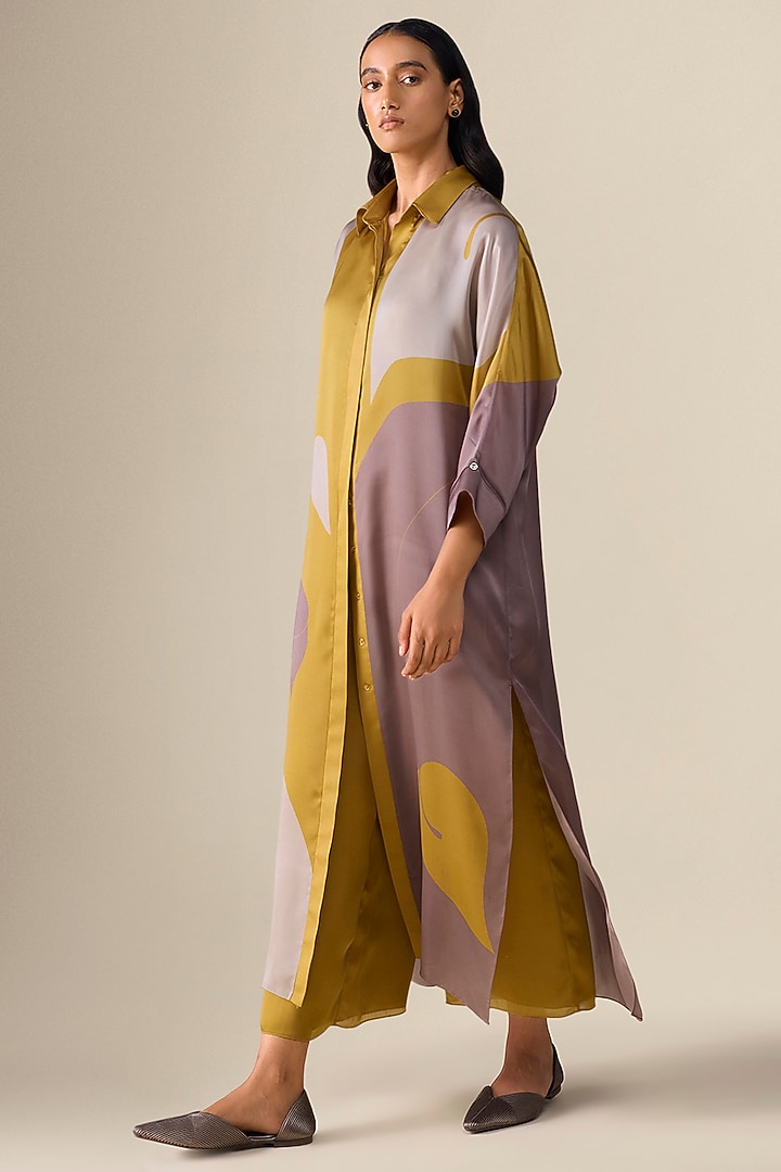 Mustard Yellow Satin Organza Tunic Set by AMPM at Pernia's Pop Up Shop
