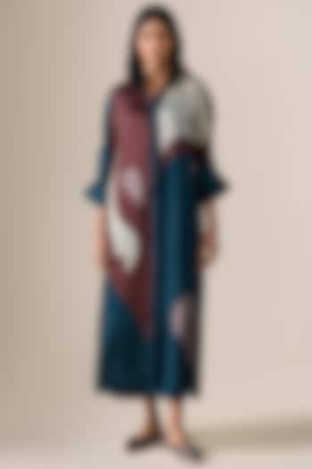 Dark Smokey Blue Satin Organza Tunic Set by AMPM at Pernia's Pop Up Shop