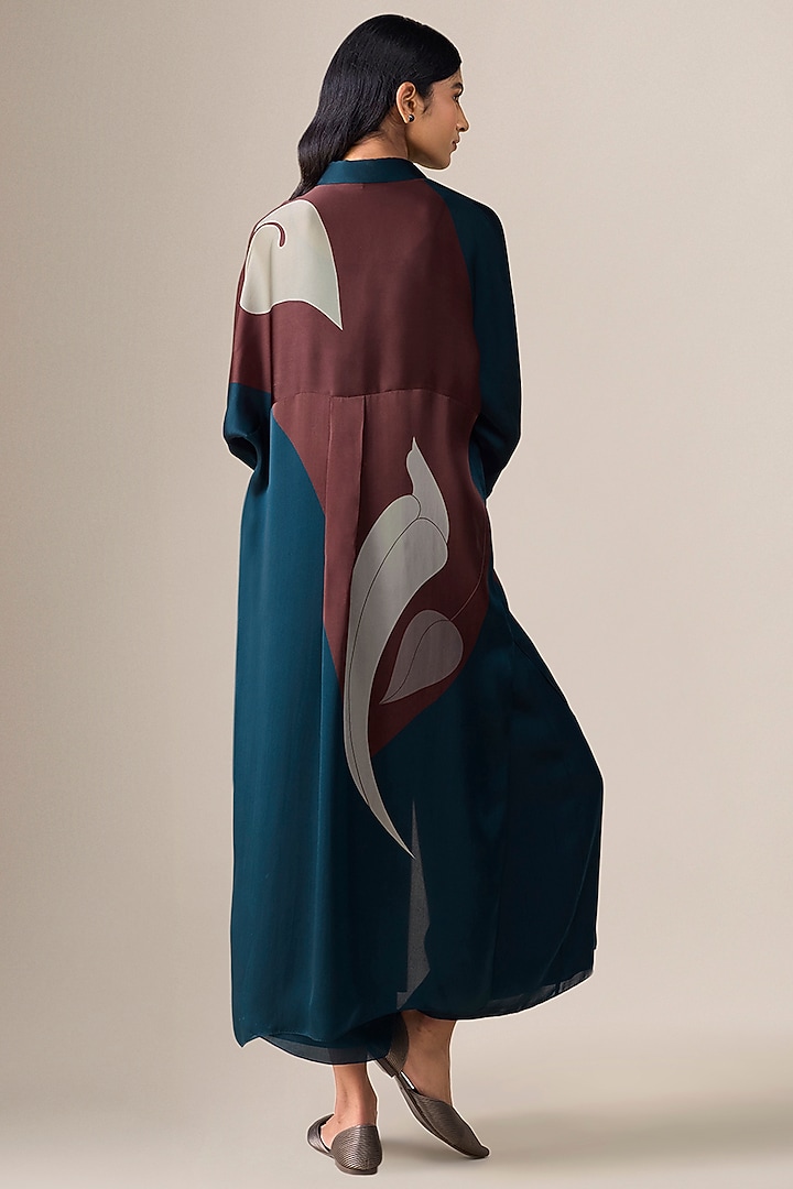 Dark Smokey Blue Satin Organza Tunic Set by AMPM at Pernia's Pop Up Shop