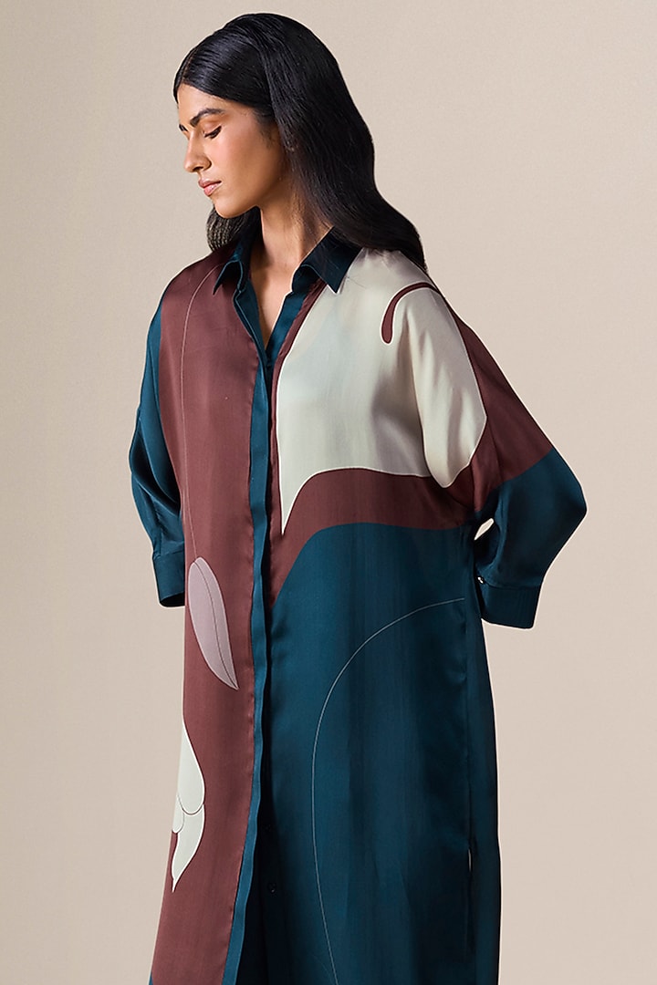 Dark Smokey Blue Satin Organza Tunic Set by AMPM at Pernia's Pop Up Shop