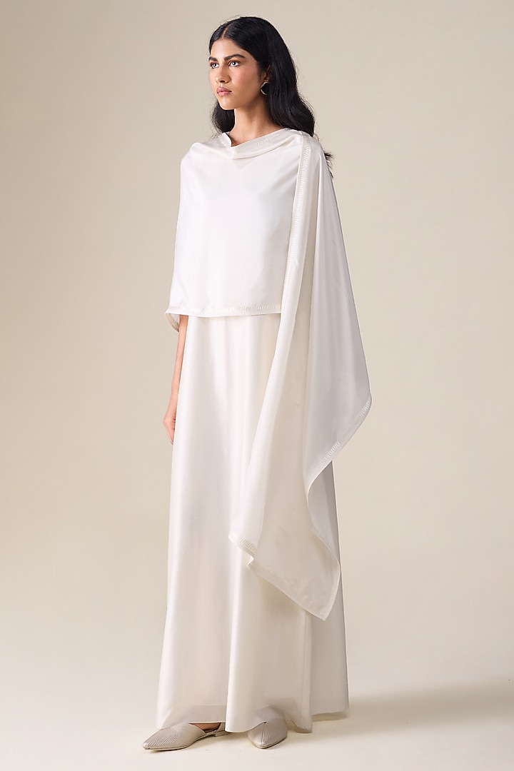 Ivory Silk Resham Embroidered Scarf by AMPM at Pernia's Pop Up Shop