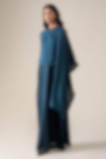 Stormy Blue Silk Resham Embroidered Scarf by AMPM at Pernia's Pop Up Shop