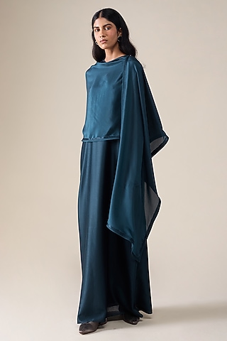 Stormy Blue Silk Resham Embroidered Scarf by AMPM