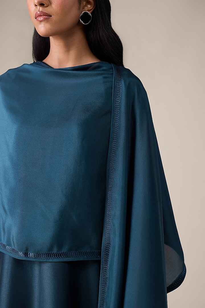Stormy Blue Silk Resham Embroidered Scarf by AMPM at Pernia's Pop Up Shop