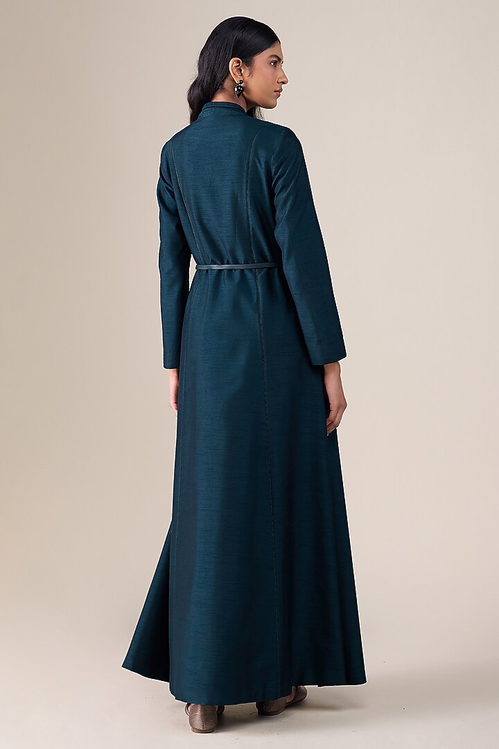Dark Blue Raw Silk Embellished Jacket Set by AMPM at Pernia's Pop Up Shop