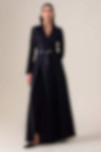 Black Raw Silk Embellished Jacket Set by AMPM at Pernia's Pop Up Shop