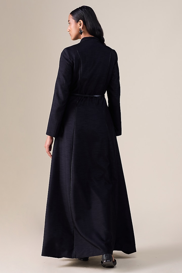 Black Raw Silk Embellished Jacket Set by AMPM at Pernia's Pop Up Shop