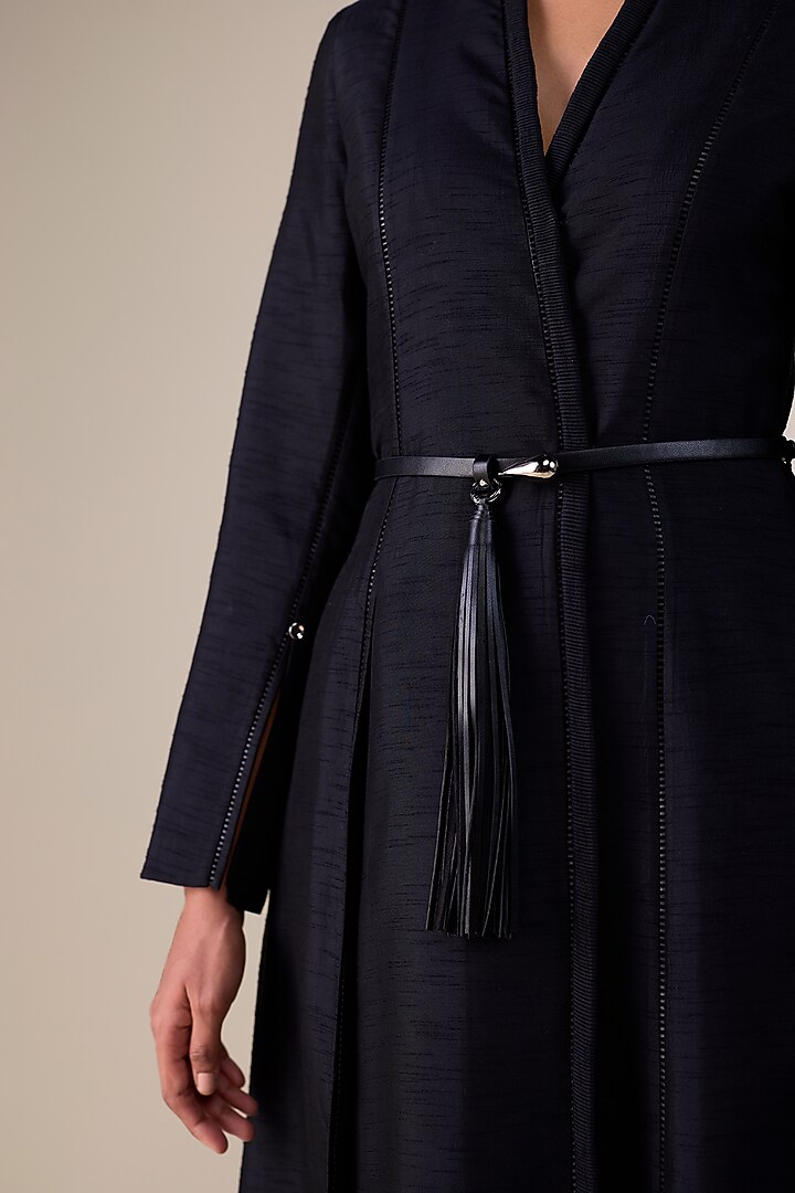 Black Raw Silk Embellished Jacket Set by AMPM at Pernia's Pop Up Shop