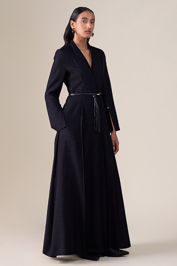 Black Raw Silk Embellished Jacket Set by AMPM at Pernia's Pop Up Shop