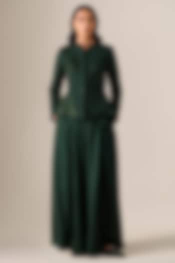 Forest Green Silk Blend Resham Embroidered Jacket Set by AMPM at Pernia's Pop Up Shop