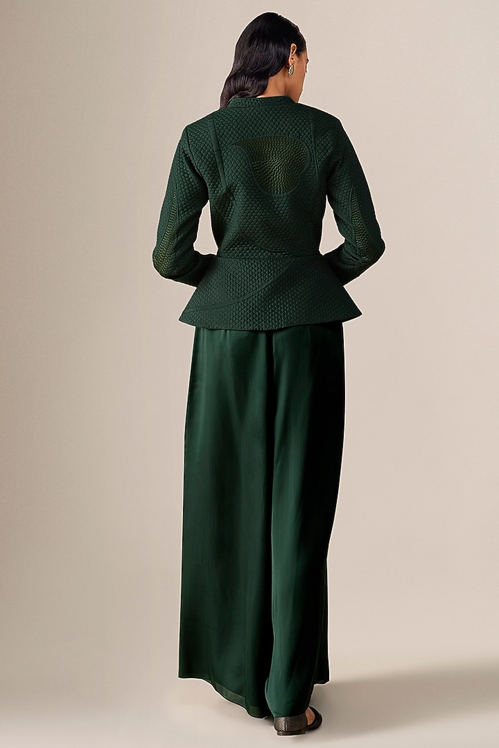 Forest Green Silk Blend Resham Embroidered Jacket Set by AMPM at Pernia's Pop Up Shop